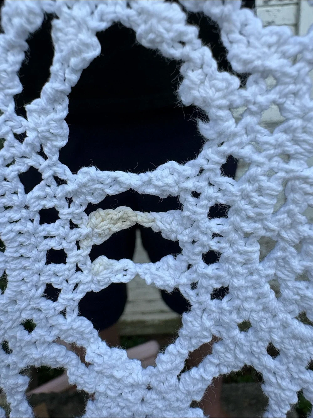 Vintage Large Handmade White Crochet Lace Oval Tablecloth or Throw